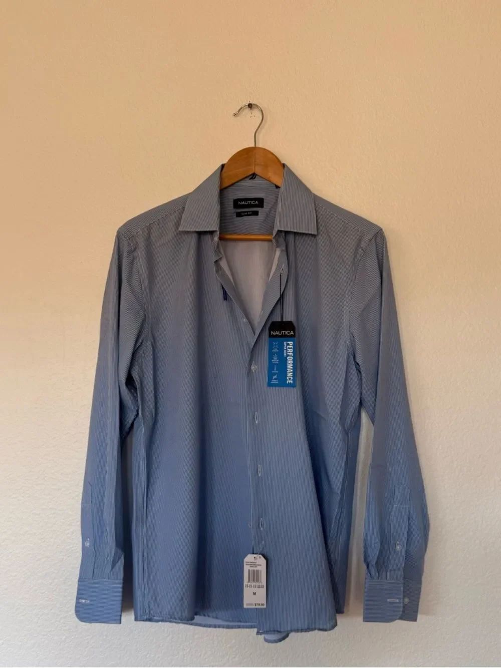 Nautica Men's Light Blue Pinstripe Dress Shirt